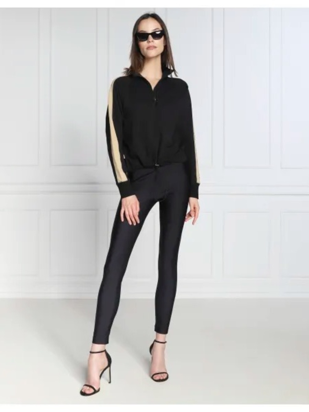 Polo by Ralph Lauren Black Zip-Front Track Jacket with Cream Sleeve Stripes
